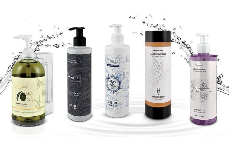 Dispenser ricaricabili per doccia e lavabo. Made in Italy